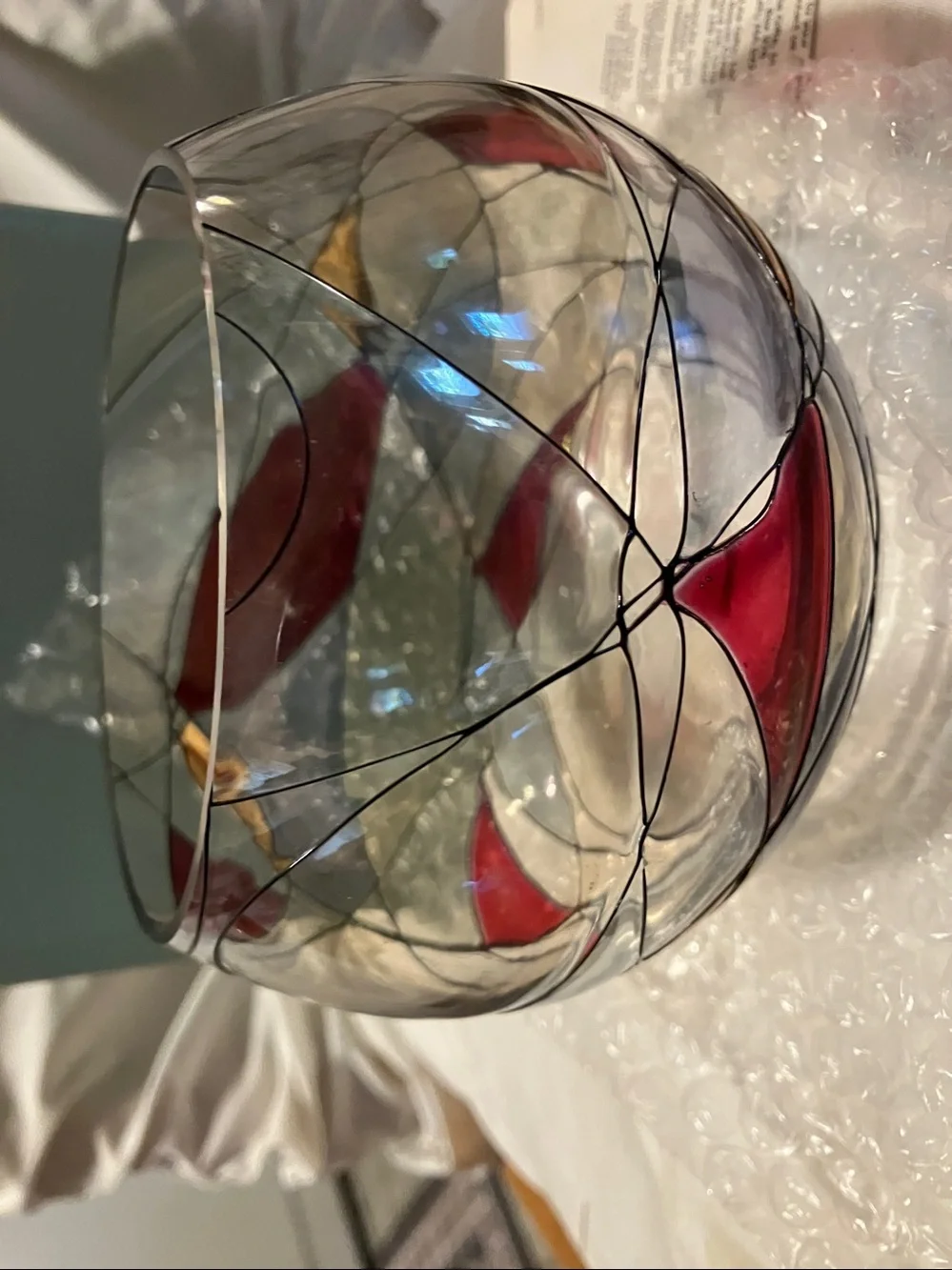 New. Partylite. Mosaic glass red n gold design.  4”-4” candle holder